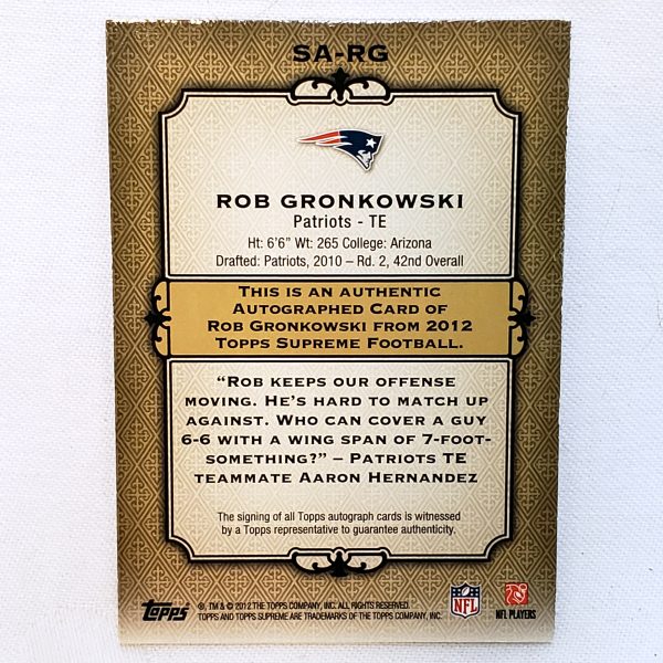 Rob Gronkowski Topps SA-RG back